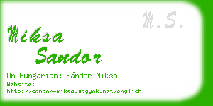 miksa sandor business card